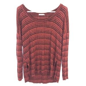 2/$30 Lush - Red Black Striped Long Sleeve Top with Side Slits – Size S